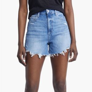 PAIGE Light Blue Distressed Jean Shorts